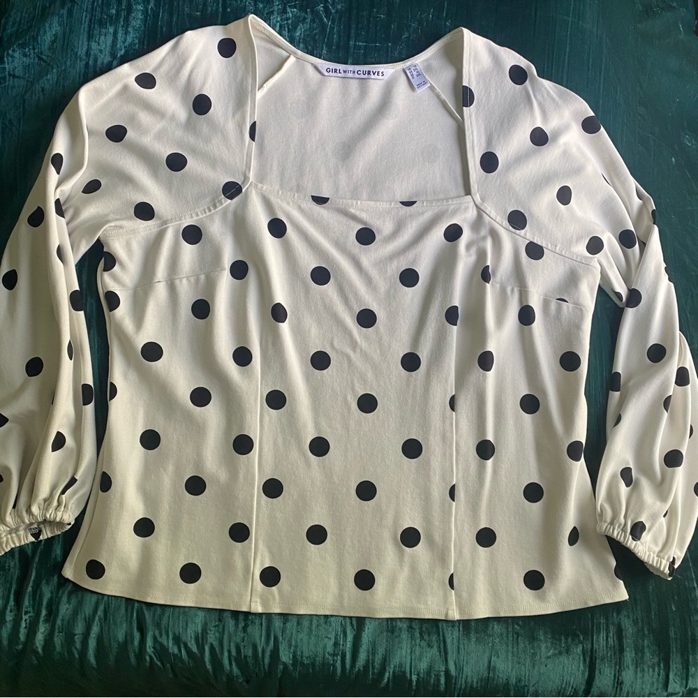 Girl with curves Cream Blouse with Fitted Style and Black Polka Dots